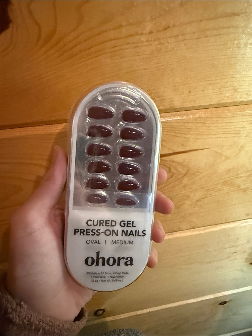 Cured Gel Press-On Nails — Medium Oval in Deep Burgundy
